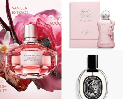Head-turning luxury perfume for woman cover photo collage