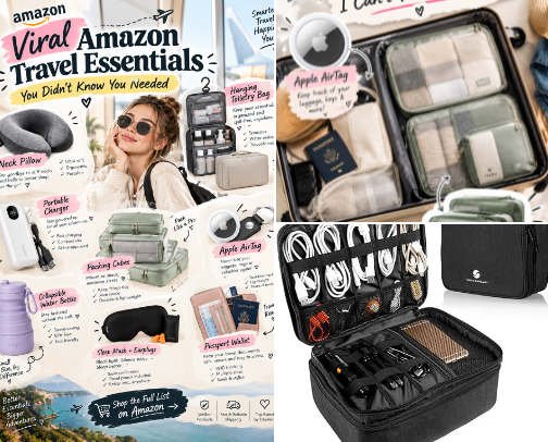 Amazon Travel Essentials You Didn't Know You Needed cover photo collage