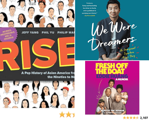 AAPI books, movies, tv, podcasts, influencers cover photo collage