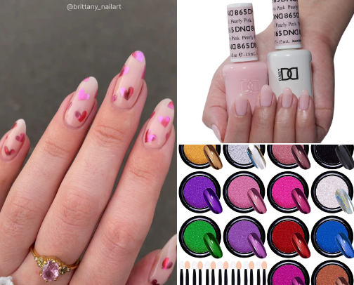 🩷💜 multi chrome heart nails cover photo collage