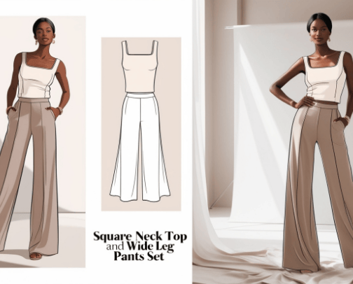 List of 20 popular Square Neck Top and Wide Leg Pants Sets cover photo collage