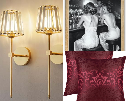 Moody old Hollywood vibe basement and game room cover photo collage