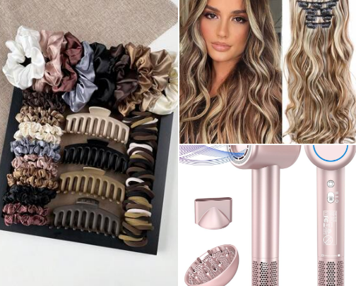 Hair tools and good hair care cover photo collage