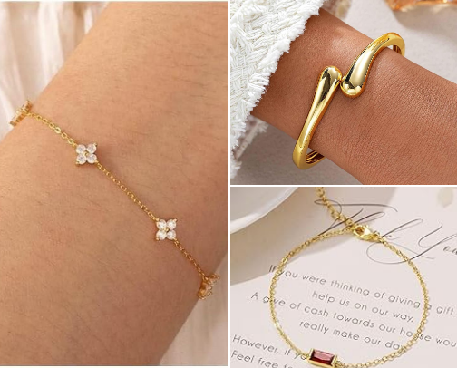 Amazon gold bracelets cover photo collage