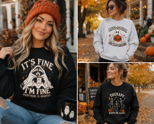 Super Cute Fall/Spooky Mental Health Sweatshirts cover photo collage