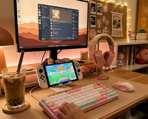 Cozy gaming & aesthetic setup tech 🎮✨ cover photo collage