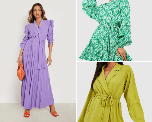 Purple and green day dresses cover photo collage