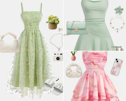 ˚˖𓍢ִִ໋🌼Pastel midi dress🌿˚. cover photo collage