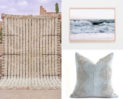 Indigo Beach Home | Modern Organic Coastal Living Room Edit cover photo collage