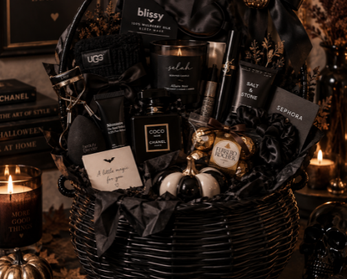 Black Luxury Boo Basket | Elegant Halloween Gift Ideas for Her 🎃 cover photo collage