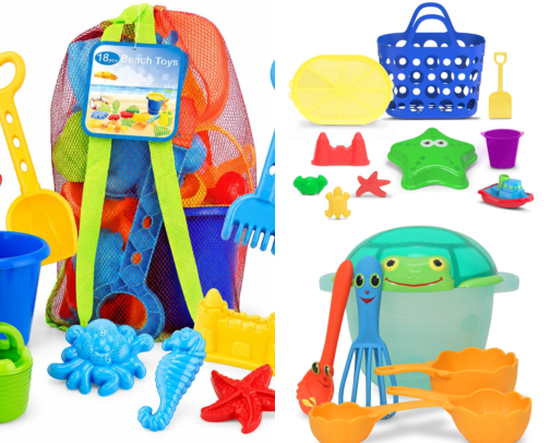 Sand Toys That Drain in a Mesh Bag So My Car Stays Clean cover photo collage