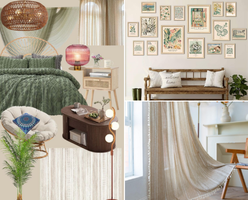 boho bedroom aesthetic guide ⋆.ೃ࿔*:･ cover photo collage