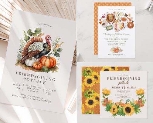 Cute Friendsgiving Potluck Invitations 🍂 cover photo collage