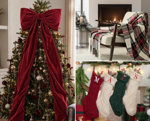 Traditional Red and Green Christmas Decor cover photo collage