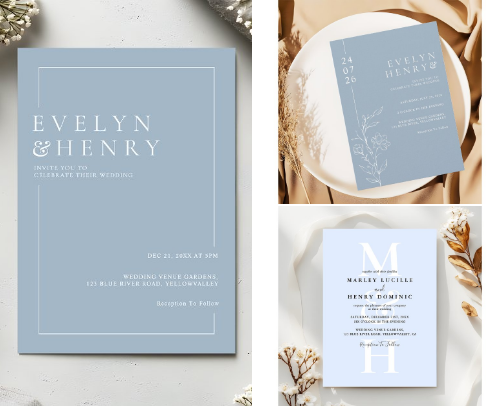 Modern Dusty Blue Monogram Wedding cover photo collage