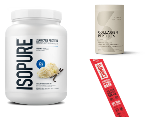Favorite proteins-powders, snacks, and staples cover photo collage