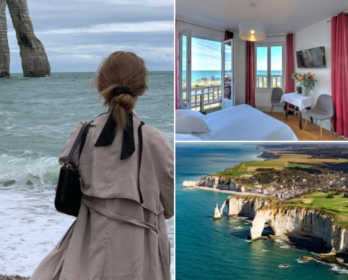 Hotel finds I’d keep in mind, Cliffs, Garden Walks, Sea Views & a Cozy Coastal Stay Etretat, France cover photo collage
