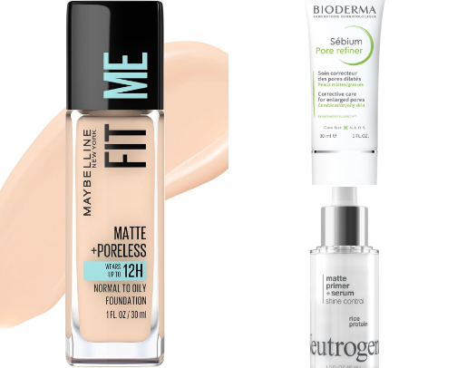Makeup products for oily skin cover photo collage