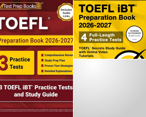 Free PDF - Resources for TOEFL Preparation Book 2026-2027: 3 TOEFL iBT Practice Tests and Study Guide: [Includes Audio Links] cover photo collage