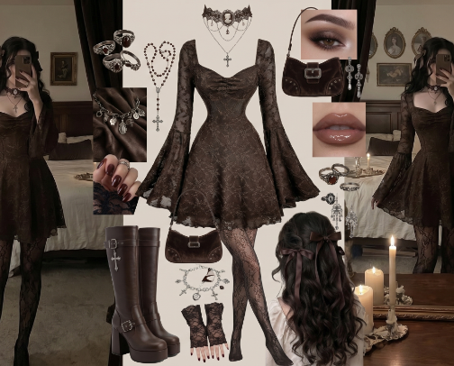 Dark Feminine Lace Dress Outfit 🖤 Gothic Coquette Aesthetic cover photo collage
