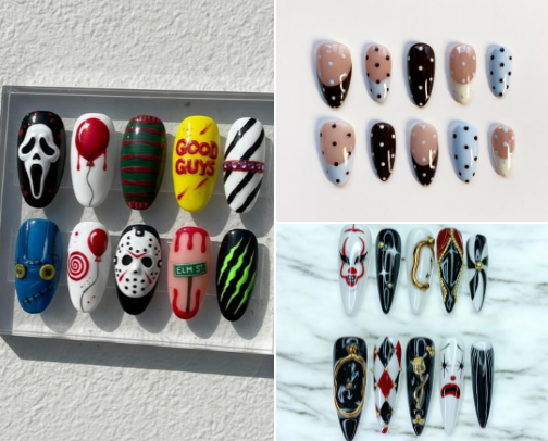 nail salon but at home press ons ✨🖤💅🏻 cover photo collage