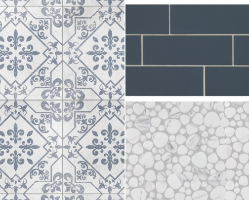 Serene Coastal Escape: Modern Blue & White Bathroom Essentials cover photo collage