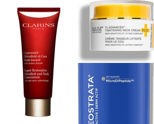 The Highly-Recommended Best Neck Firming and Lifting Cream by Dermatologists and by Byrdie, Glamour, Allure, InStyle, and Forbes Magazine experts cover photo collage