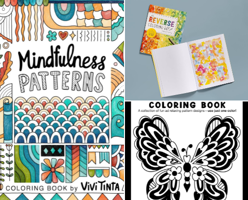 Anxiety and stress relief colouring books thats like a brain therapy for me. cover photo collage
