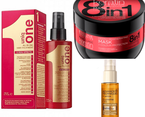 Product for damaged hair cover photo collage