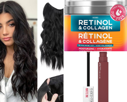 Hair Extensions I love to wear, Collagen, lipstick, beauty products I found helpful.. cover photo collage