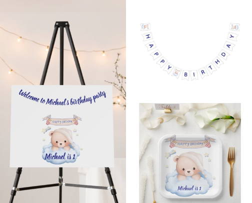 Baby Boy Birthday Collection – Teddy in the Clouds cover photo collage