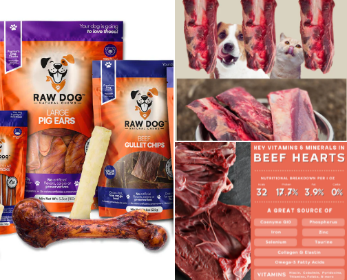 Raw dog treats and supplements cover photo collage