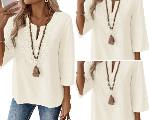 Cotton Linen 3/4 Sleeve Tops Women Love cover photo collage