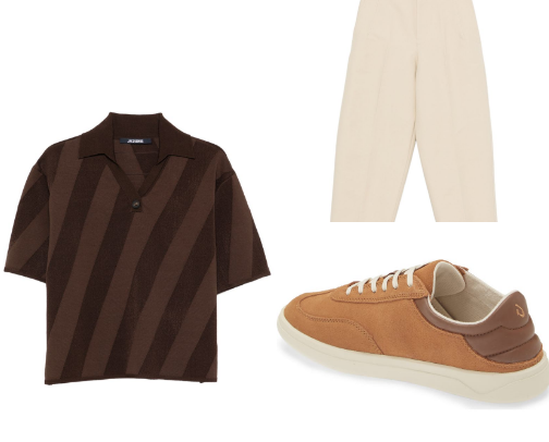 stripped V-neck polo shirt outfit inspo cover photo collage