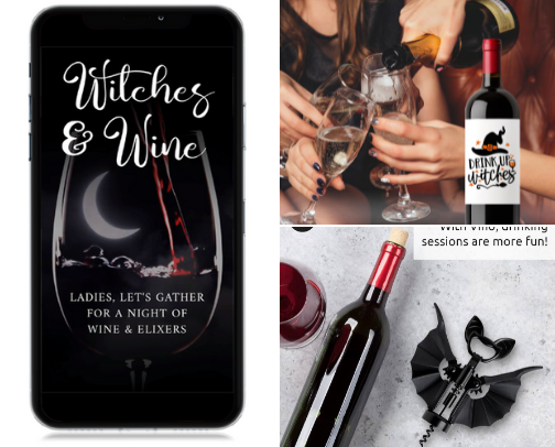 Witches Night Out! Adult Halloween Wine Party Ideas cover photo collage