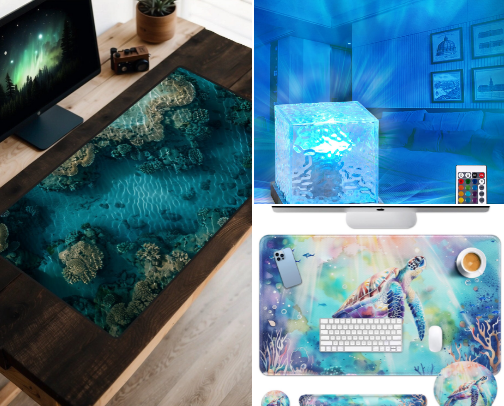 Ocean theme gaming room cover photo collage