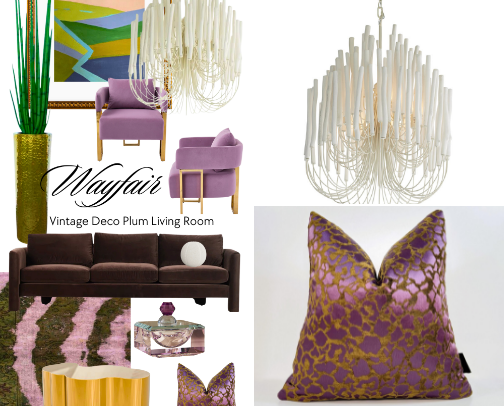 Chocolate & Plum Vintage Deco Living Room cover photo collage