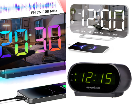 Digital alarm clock LED display cover photo collage