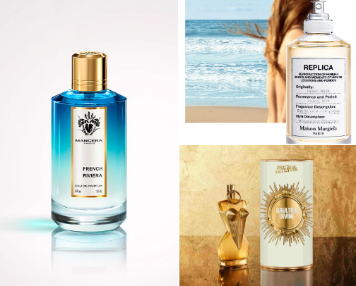 Perfumes and mists for summer cover photo collage