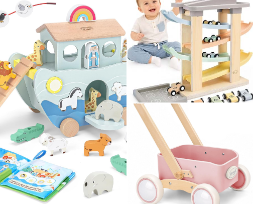 Wooden Toys for Babies & Toddlers 2 and Under cover photo collage