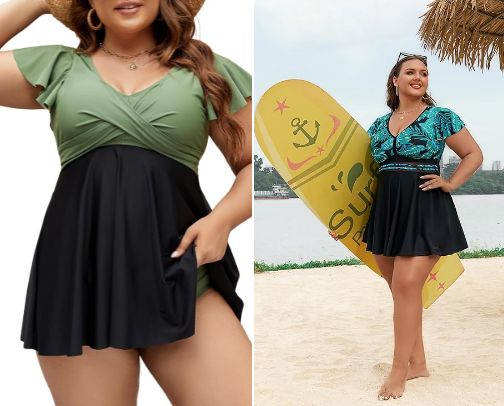 Plus-size swimwear for ladies? High waisted that help hide some fat belly ✨ cover photo collage