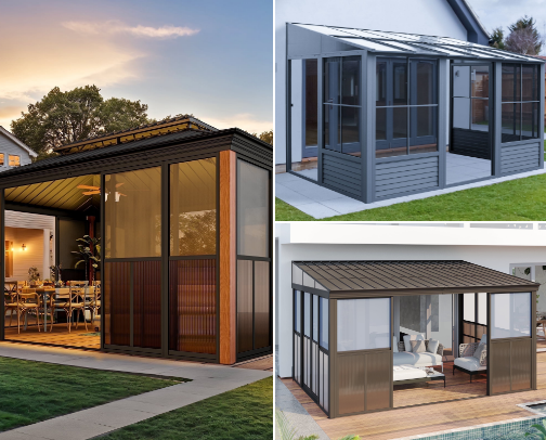 8 Beautiful Outdoor Covered Sunrooms Gazebos & Solariums cover photo collage