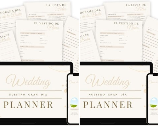Anti Estrés - Wedding Planner - Tu Mundo Planner | Hotmart / Stress-Free Wedding Planning - Your Wedding Planner | Hotmart cover photo collage