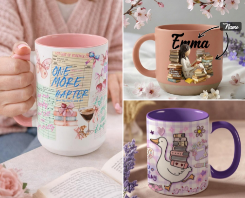 Bookish mugs cover photo collage