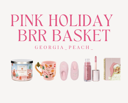 Pink Holiday Brr Basket Ideas | Pink Winter Gifts Guide cover photo collage