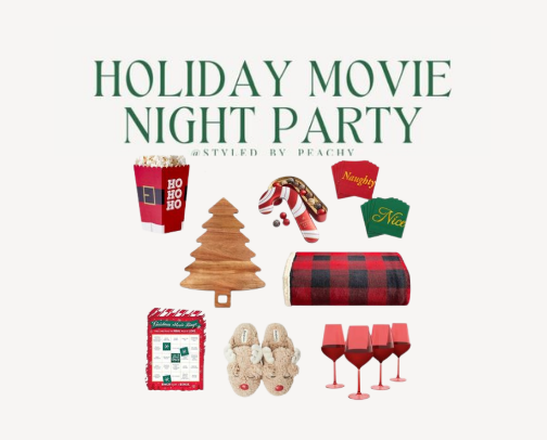 Holiday Movie Night Party Decor | Festive Setup & Cozy Ideas cover photo collage