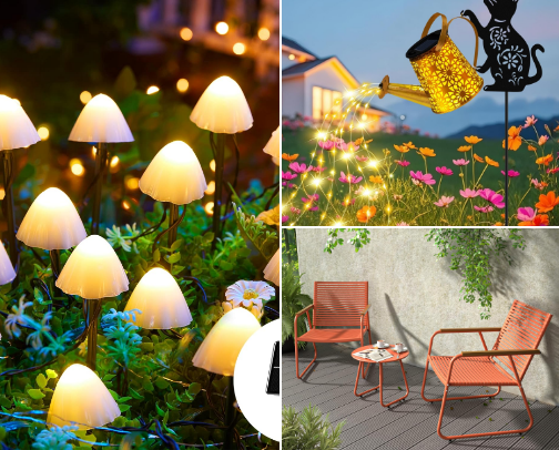 Must-haves for the cutest gardens and patios! ✨🍄⛲️🪴✨ cover photo collage
