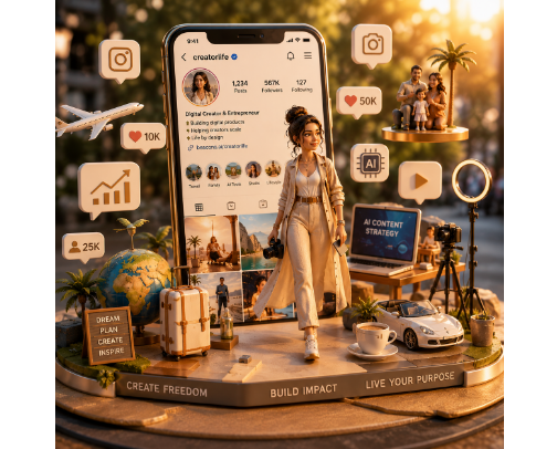 AI Influencer Profile Dioramas cover photo collage