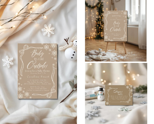 Baby It's Cold Outside Baby Shower Collection -Light Brown Coquette Theme cover photo collage