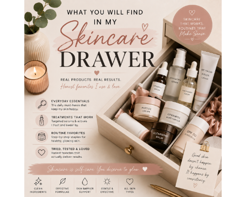 What you will find in my skincare drawer! cover photo collage